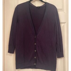 Talbots Womens Navy Blue V-Neck Button Front 3/4 Sleeve Cardigan Sweater Size M